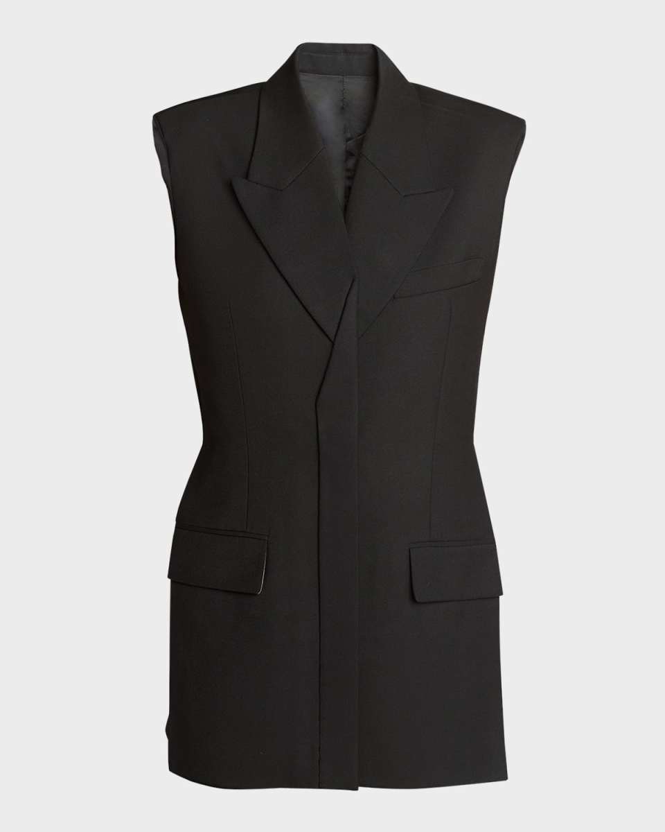 Strong-Shoulder Sleeveless Tailored Mini Dress